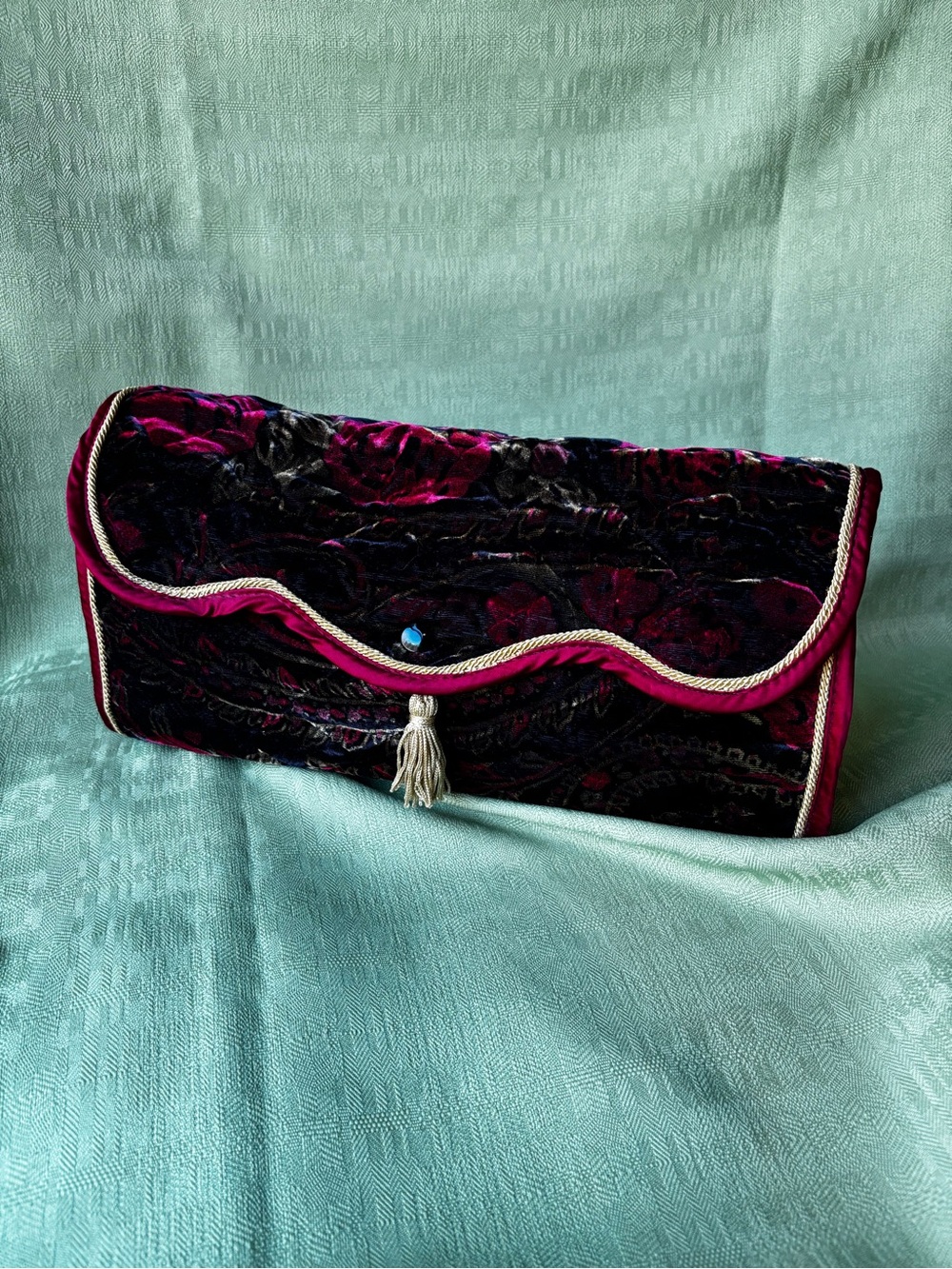 Vintage Secret Garden Velvet Floral Toiletry Bag / Oversized Clutch